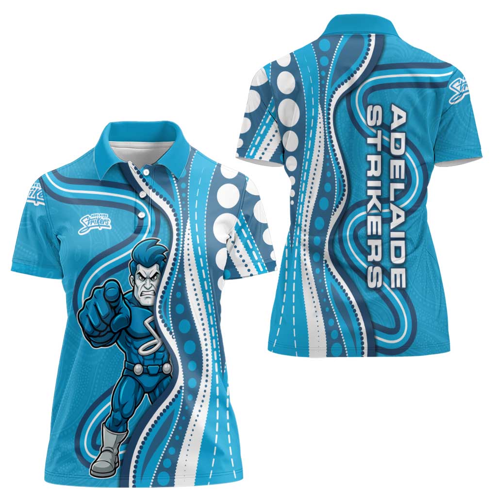 Adelaide Strikers Women Polo Shirt Aboriginal Dot Art Cyan Blue - Tribal Wave Pattern