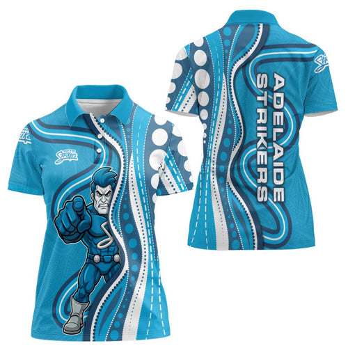 Adelaide Strikers Women Polo Shirt Aboriginal Dot Art Cyan Blue - Tribal Wave Pattern
