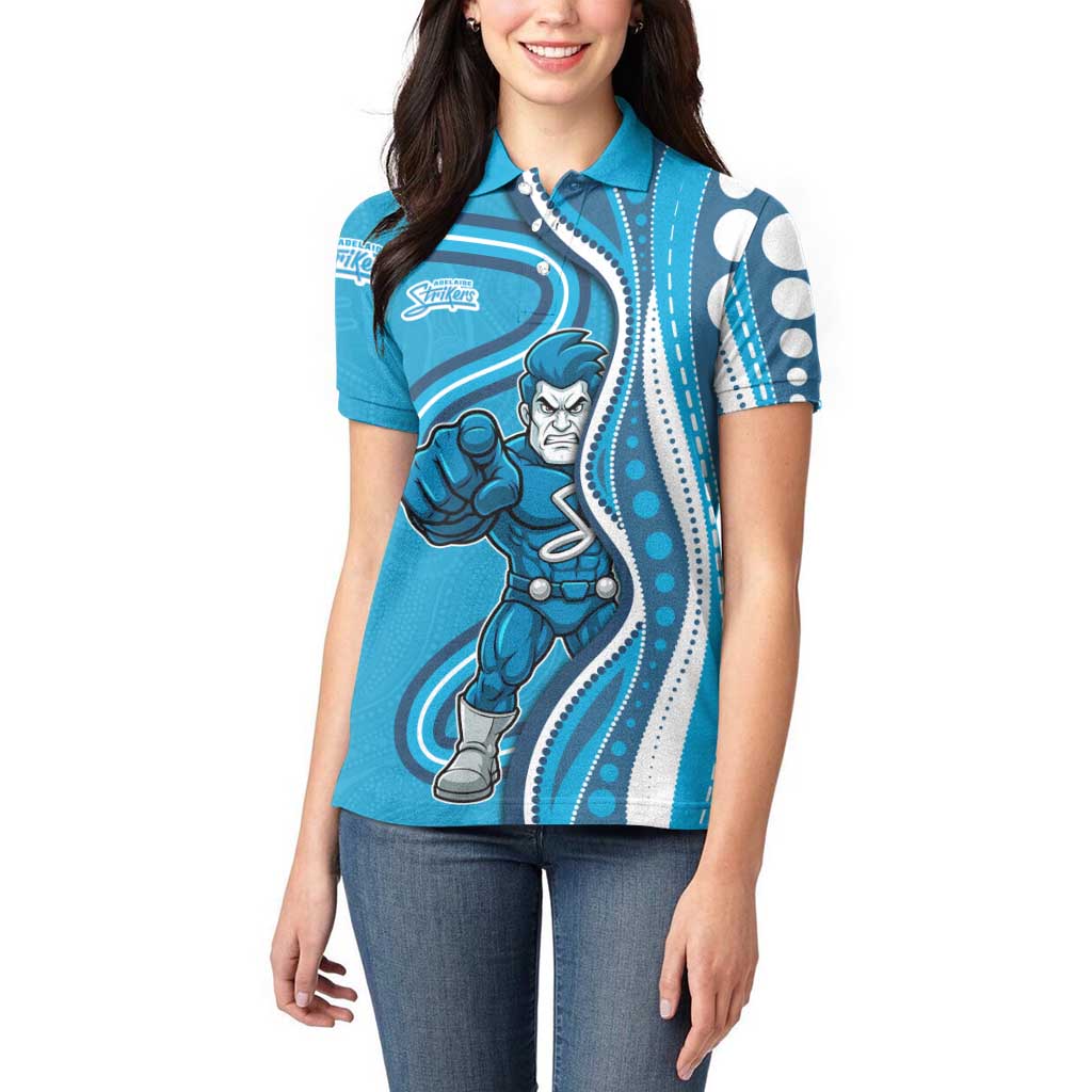 Adelaide Strikers Women Polo Shirt Aboriginal Dot Art Cyan Blue - Tribal Wave Pattern