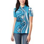 Adelaide Strikers Women Polo Shirt Aboriginal Dot Art Cyan Blue - Tribal Wave Pattern