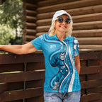 Adelaide Strikers Women Polo Shirt Aboriginal Dot Art Cyan Blue - Tribal Wave Pattern