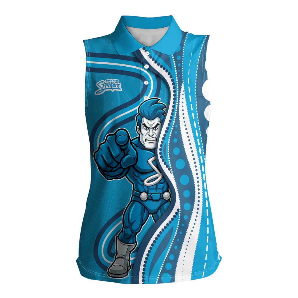 Adelaide Strikers Women Sleeveless Polo Shirt Aboriginal Dot Art Cyan Blue - Tribal Wave Pattern