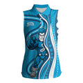 Adelaide Strikers Women Sleeveless Polo Shirt Aboriginal Dot Art Cyan Blue - Tribal Wave Pattern