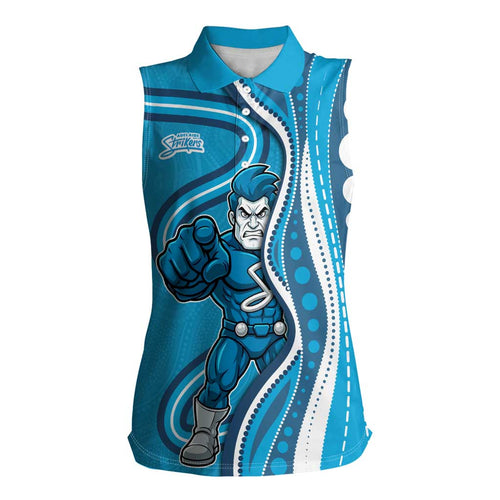 Adelaide Strikers Women Sleeveless Polo Shirt Aboriginal Dot Art Cyan Blue - Tribal Wave Pattern