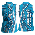 Adelaide Strikers Women Sleeveless Polo Shirt Aboriginal Dot Art Cyan Blue - Tribal Wave Pattern