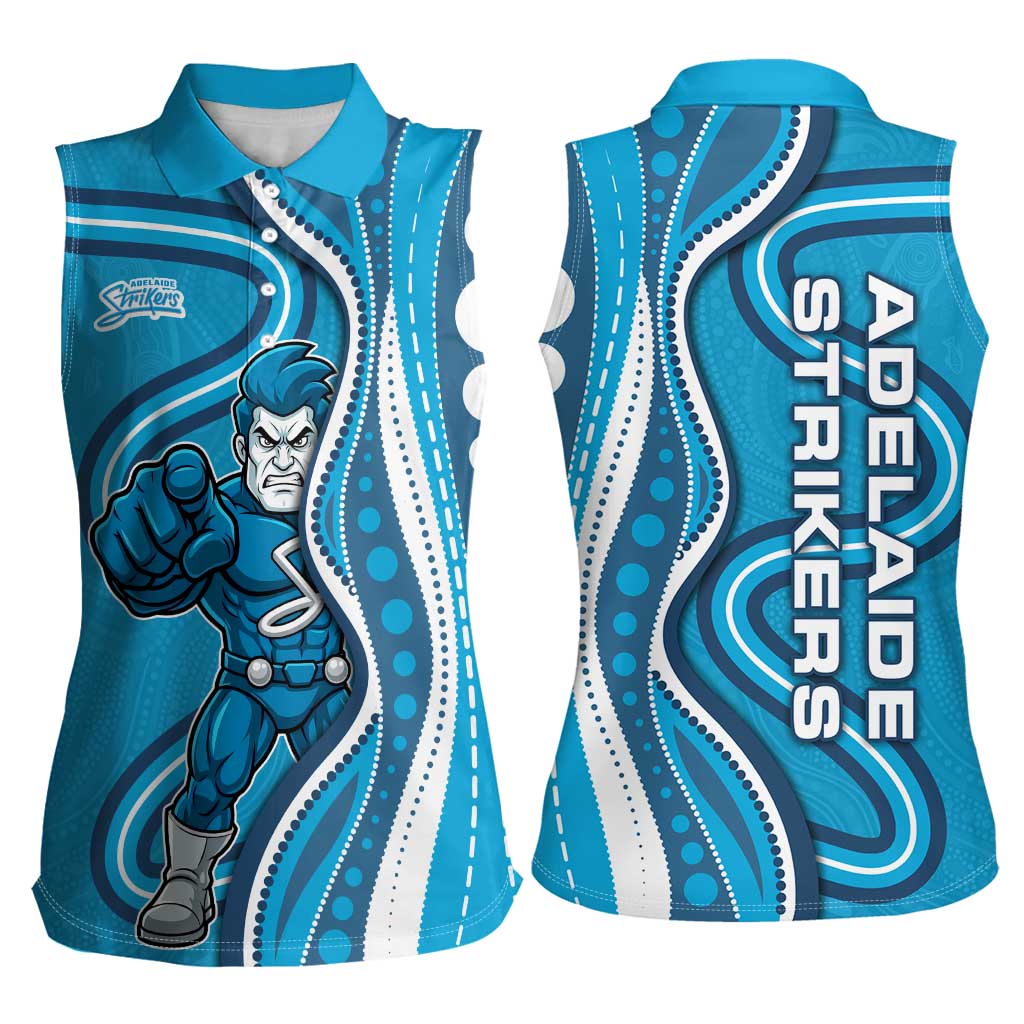 Adelaide Strikers Women Sleeveless Polo Shirt Aboriginal Dot Art Cyan Blue - Tribal Wave Pattern