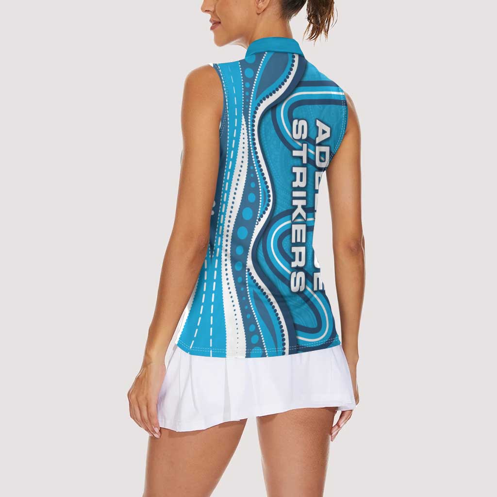 Adelaide Strikers Women Sleeveless Polo Shirt Aboriginal Dot Art Cyan Blue - Tribal Wave Pattern