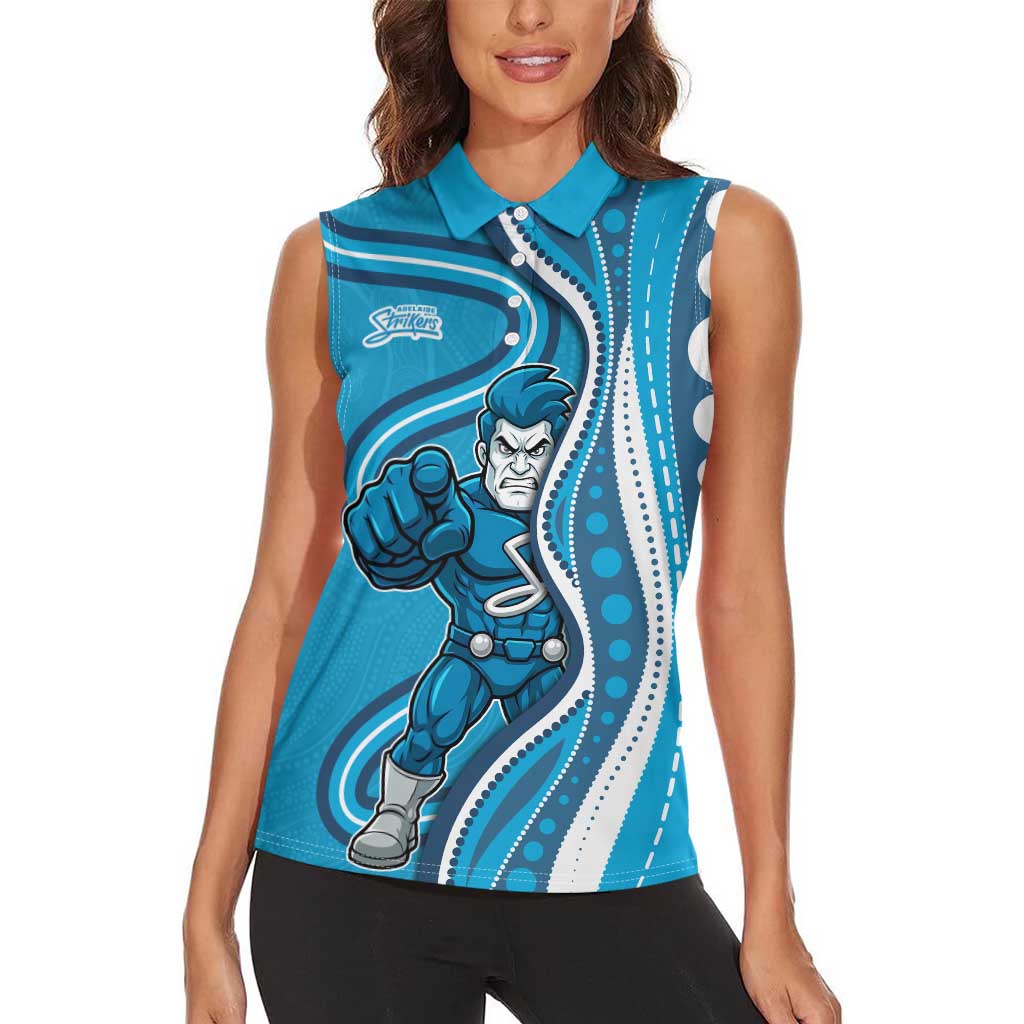 Adelaide Strikers Women Sleeveless Polo Shirt Aboriginal Dot Art Cyan Blue - Tribal Wave Pattern