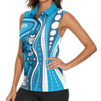 Adelaide Strikers Women Sleeveless Polo Shirt Aboriginal Dot Art Cyan Blue - Tribal Wave Pattern