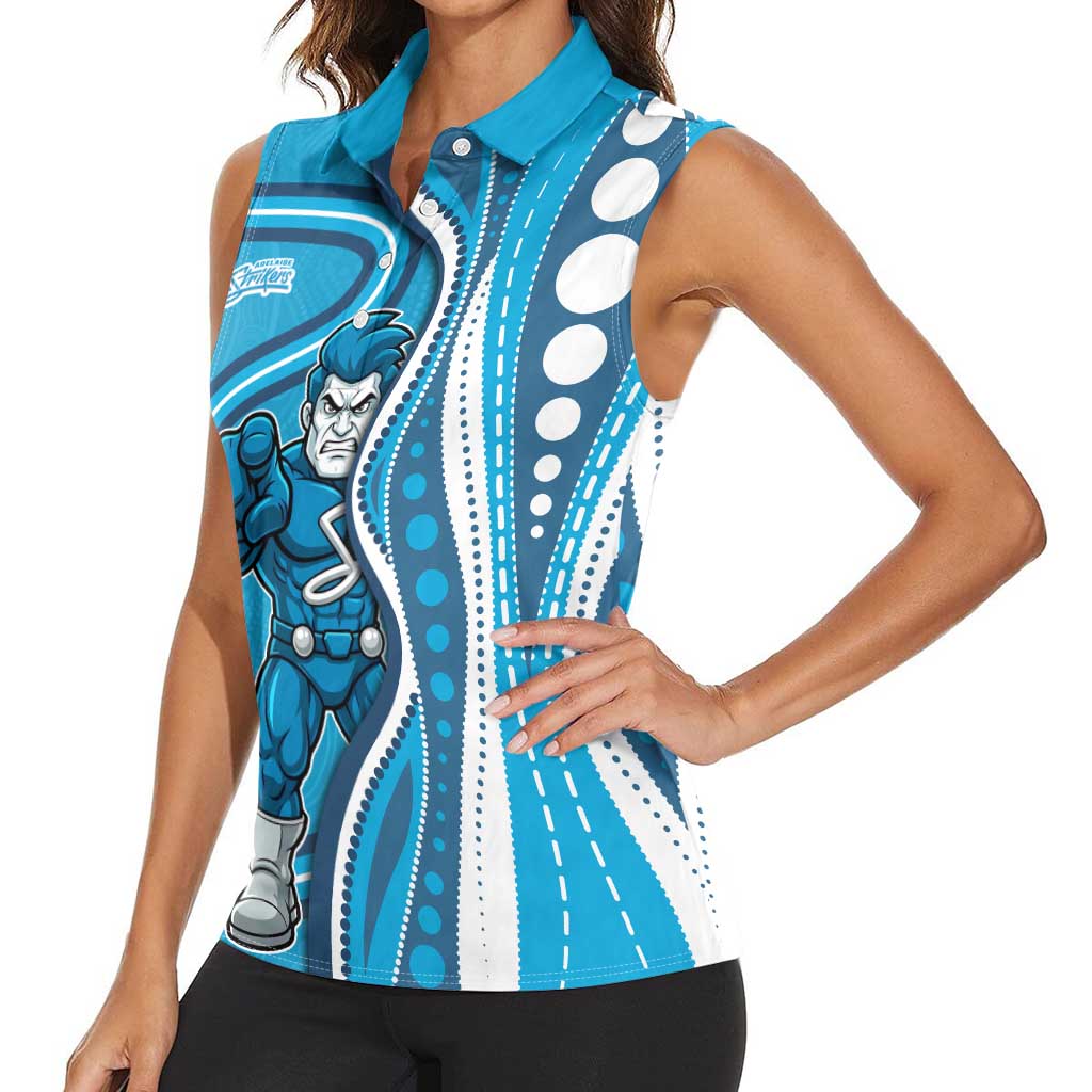 Adelaide Strikers Women Sleeveless Polo Shirt Aboriginal Dot Art Cyan Blue - Tribal Wave Pattern