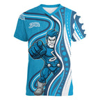 Adelaide Strikers Women V-Neck T-Shirt Aboriginal Dot Art Cyan Blue - Tribal Wave Pattern