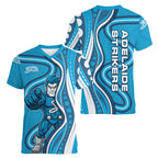Adelaide Strikers Women V-Neck T-Shirt Aboriginal Dot Art Cyan Blue - Tribal Wave Pattern