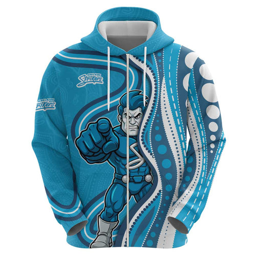 Adelaide Strikers Zip Hoodie Aboriginal Dot Art Cyan Blue - Tribal Wave Pattern