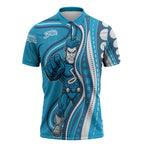 Adelaide Strikers Zipper Polo Shirt Aboriginal Dot Art Cyan Blue - Tribal Wave Pattern