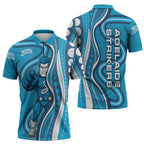 Adelaide Strikers Zipper Polo Shirt Aboriginal Dot Art Cyan Blue - Tribal Wave Pattern