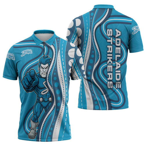 Adelaide Strikers Zipper Polo Shirt Aboriginal Dot Art Cyan Blue - Tribal Wave Pattern