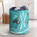 Brisbane Heat Laundry Basket Aboriginal Dot Art Cyan White - Tribal Wave Pattern