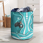 Brisbane Heat Laundry Basket Aboriginal Dot Art Cyan White - Tribal Wave Pattern