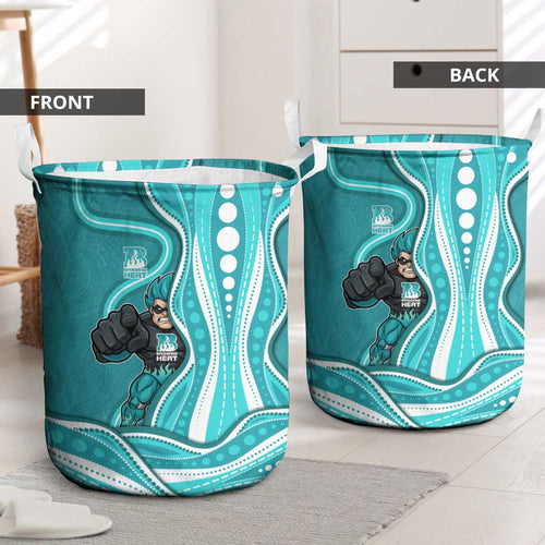 Brisbane Heat Laundry Basket Aboriginal Dot Art Cyan White - Tribal Wave Pattern