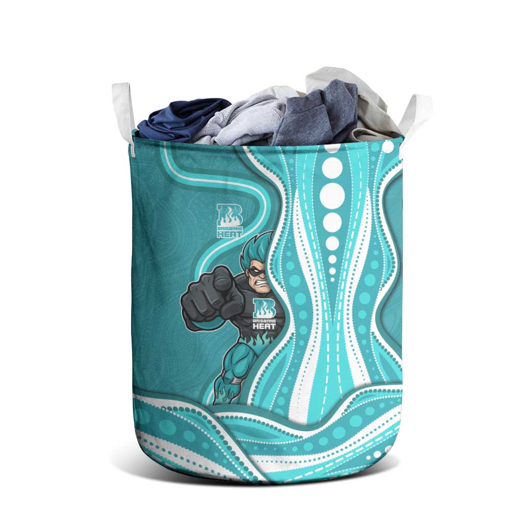Brisbane Heat Laundry Basket Aboriginal Dot Art Cyan White - Tribal Wave Pattern