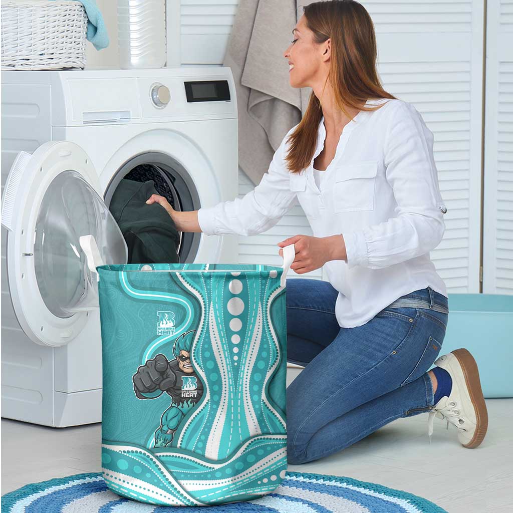 Brisbane Heat Laundry Basket Aboriginal Dot Art Cyan White - Tribal Wave Pattern