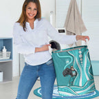 Brisbane Heat Laundry Basket Aboriginal Dot Art Cyan White - Tribal Wave Pattern