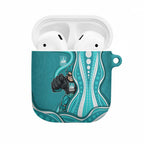 Brisbane Heat AirPods Case Aboriginal Dot Art Cyan White - Tribal Wave Pattern