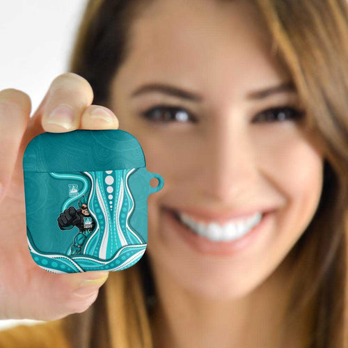 Brisbane Heat AirPods Case Aboriginal Dot Art Cyan White - Tribal Wave Pattern