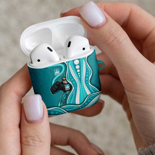 Brisbane Heat AirPods Case Aboriginal Dot Art Cyan White - Tribal Wave Pattern