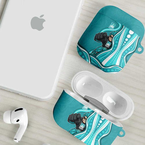 Brisbane Heat AirPods Case Aboriginal Dot Art Cyan White - Tribal Wave Pattern