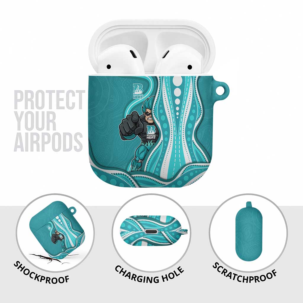 Brisbane Heat AirPods Case Aboriginal Dot Art Cyan White - Tribal Wave Pattern