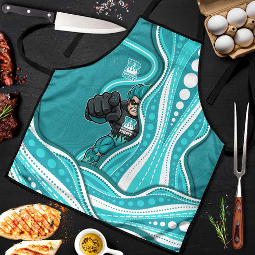 Brisbane Heat Apron Aboriginal Dot Art Cyan White - Tribal Wave Pattern