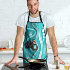 Brisbane Heat Apron Aboriginal Dot Art Cyan White - Tribal Wave Pattern