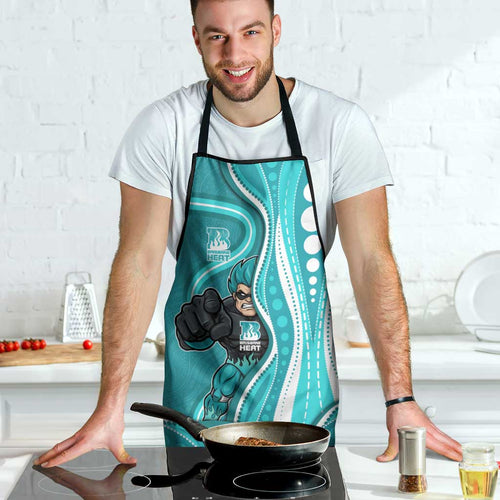 Brisbane Heat Apron Aboriginal Dot Art Cyan White - Tribal Wave Pattern