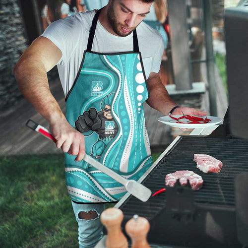 Brisbane Heat Apron Aboriginal Dot Art Cyan White - Tribal Wave Pattern