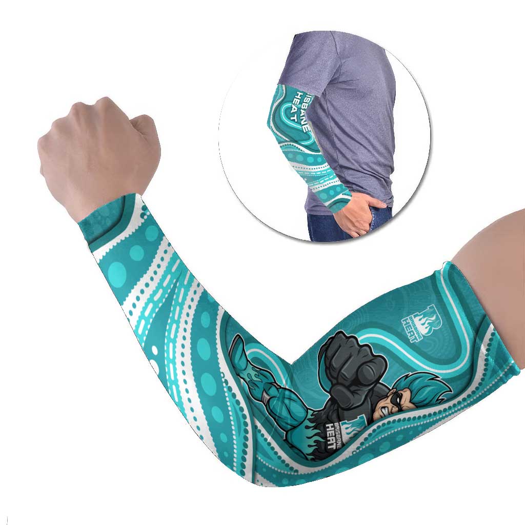 Brisbane Heat Arm Sleeves Aboriginal Dot Art Cyan White - Tribal Wave Pattern