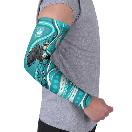 Brisbane Heat Arm Sleeves Aboriginal Dot Art Cyan White - Tribal Wave Pattern