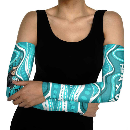 Brisbane Heat Arm Sleeves Aboriginal Dot Art Cyan White - Tribal Wave Pattern