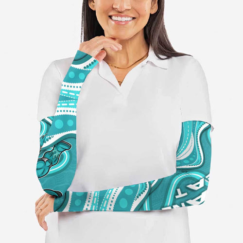 Brisbane Heat Arm Sleeves Aboriginal Dot Art Cyan White - Tribal Wave Pattern