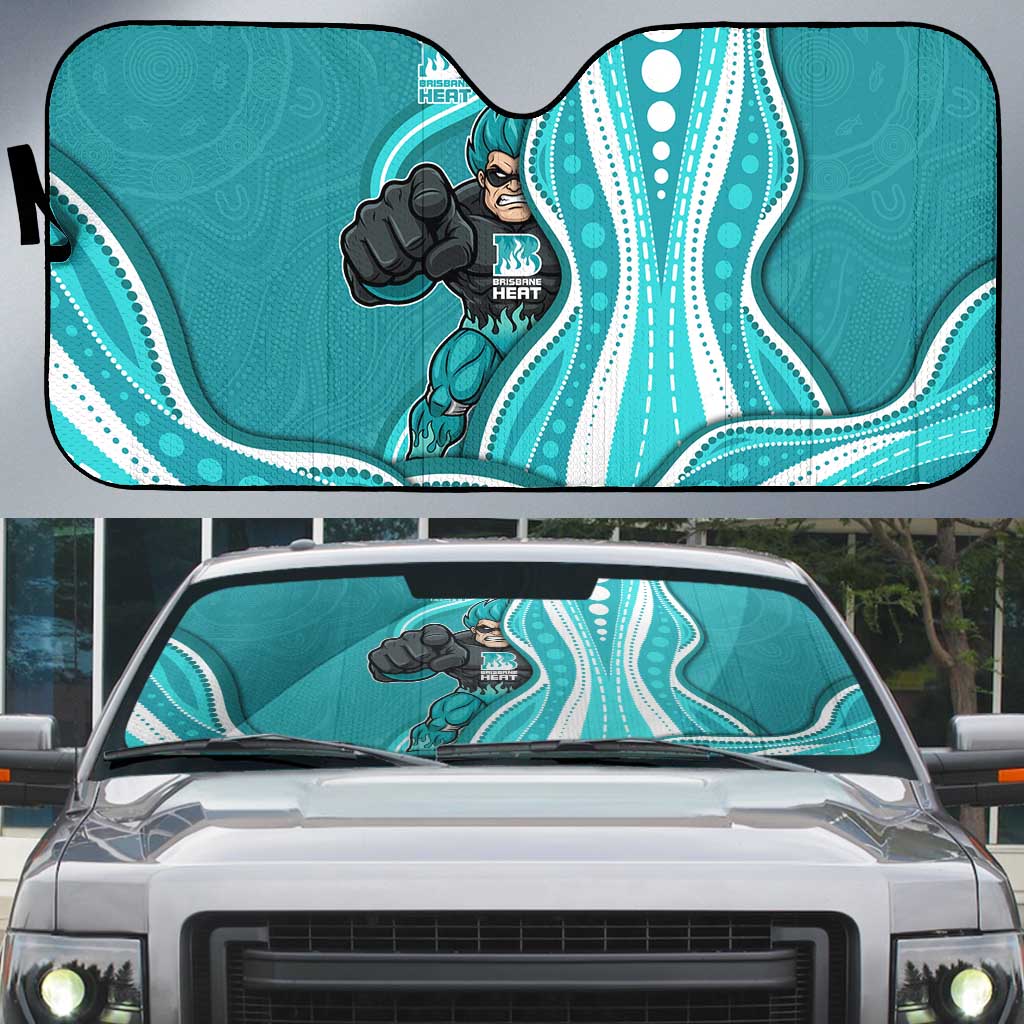 Brisbane Heat Auto Sun Shade Aboriginal Dot Art Cyan White - Tribal Wave Pattern
