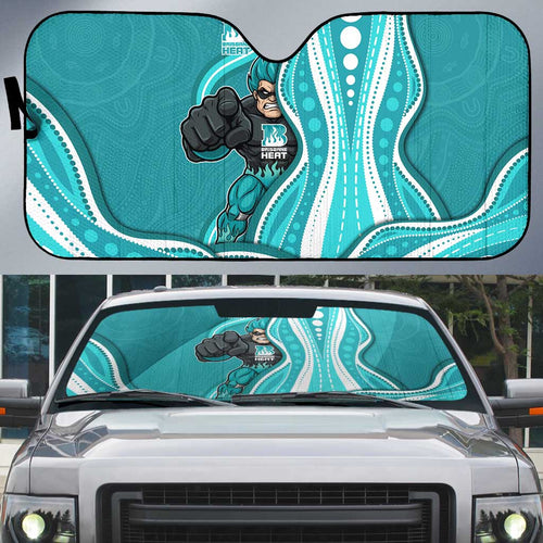 Brisbane Heat Auto Sun Shade Aboriginal Dot Art Cyan White - Tribal Wave Pattern