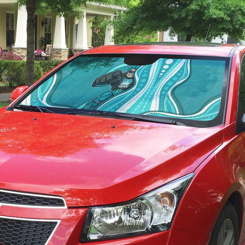 Brisbane Heat Auto Sun Shade Aboriginal Dot Art Cyan White - Tribal Wave Pattern