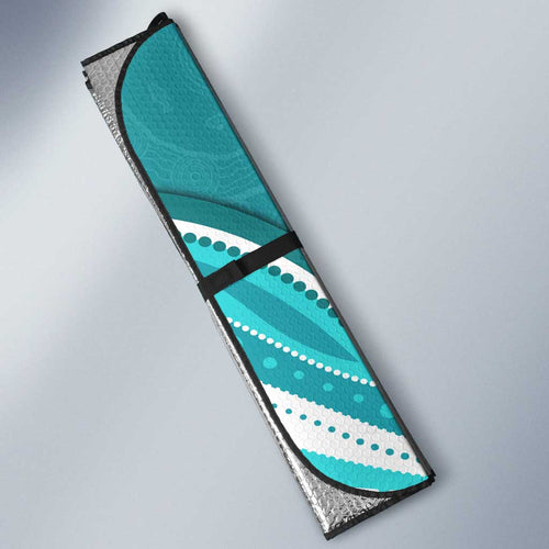 Brisbane Heat Auto Sun Shade Aboriginal Dot Art Cyan White - Tribal Wave Pattern