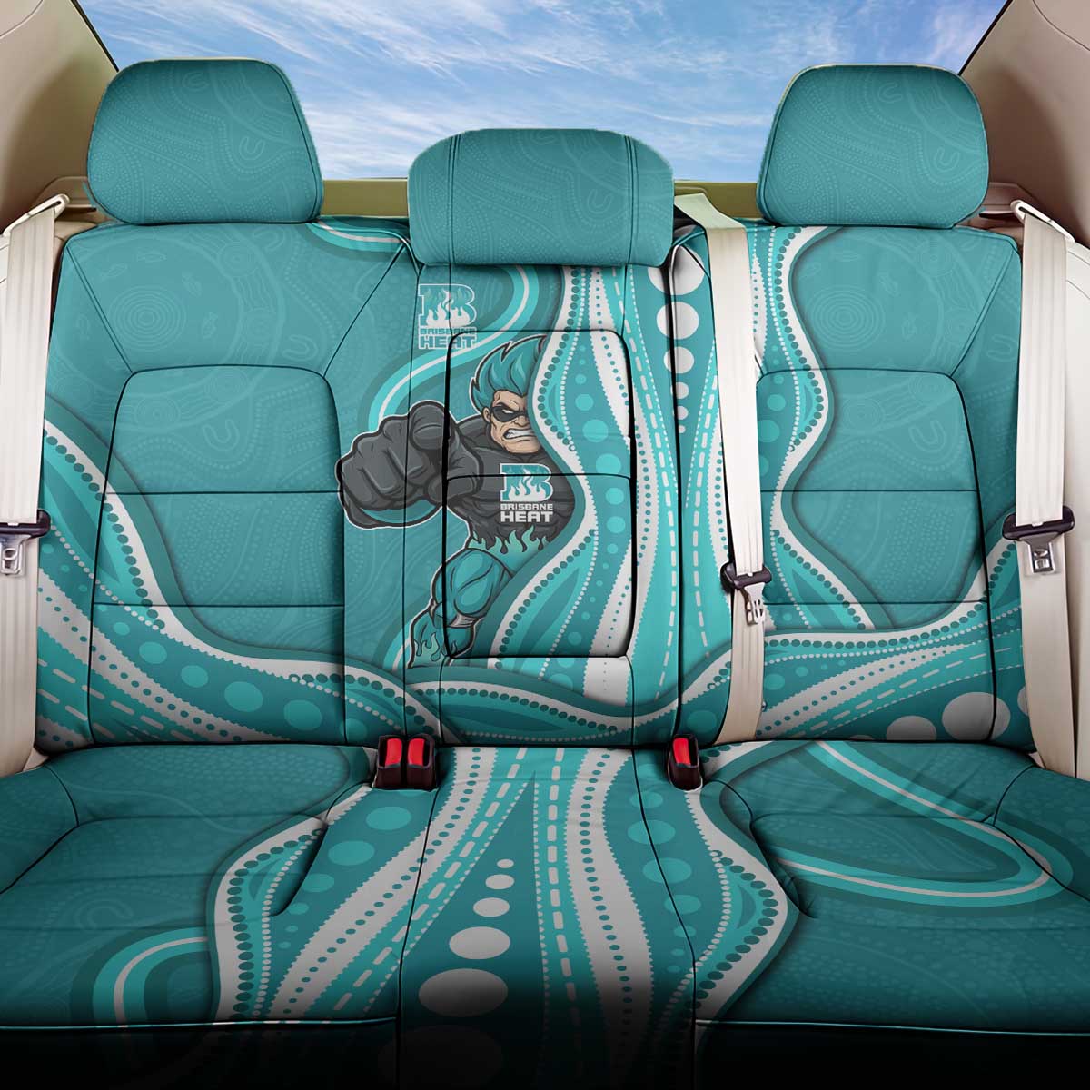 Brisbane Heat Back Car Seat Cover Aboriginal Dot Art Cyan White - Tribal Wave Pattern