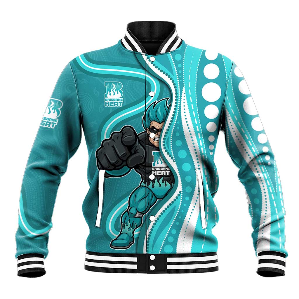 Brisbane Heat Baseball Jacket Aboriginal Dot Art Cyan White - Tribal Wave Pattern