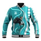 Brisbane Heat Baseball Jacket Aboriginal Dot Art Cyan White - Tribal Wave Pattern