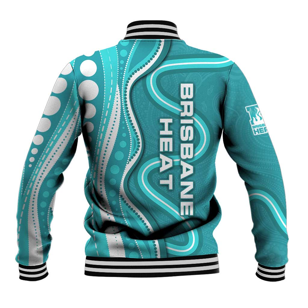 Brisbane Heat Baseball Jacket Aboriginal Dot Art Cyan White - Tribal Wave Pattern