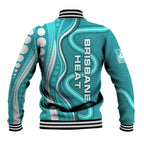 Brisbane Heat Baseball Jacket Aboriginal Dot Art Cyan White - Tribal Wave Pattern