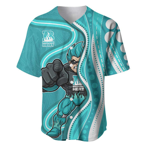 Brisbane Heat Baseball Jersey Aboriginal Dot Art Cyan White - Tribal Wave Pattern