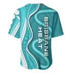 Brisbane Heat Baseball Jersey Aboriginal Dot Art Cyan White - Tribal Wave Pattern